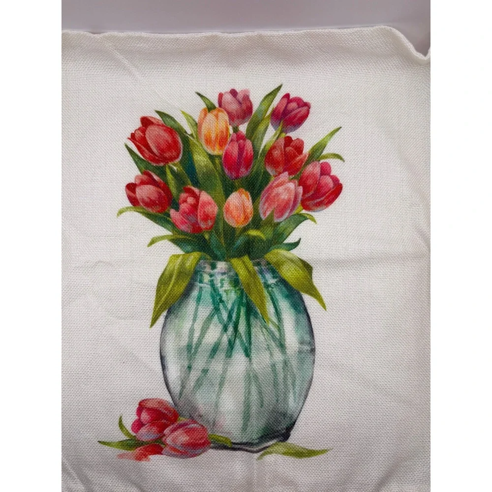Set‎ of 4 Spring Tulip Pillow Covers 18x18 Farmhouse Floral Decor Cushion Cases